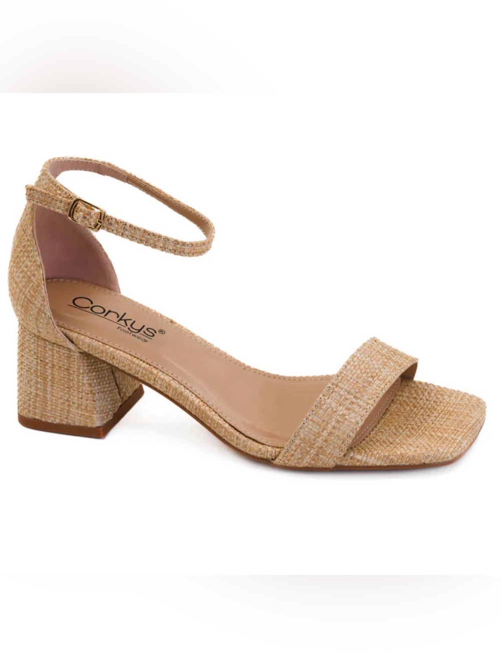 Corkys Beige Woven Ankle-Strap Block Heel Sandal